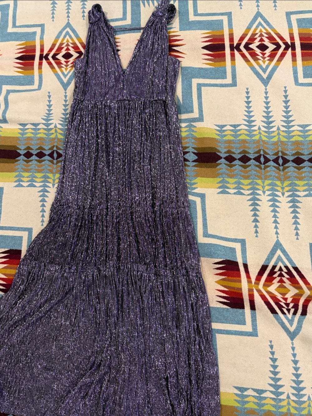 Sabina Musayev Shimmery Violet Tiered V-Neck Maxi Dress